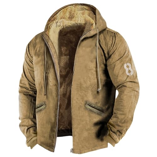 Winterjacke Gefüttert Herren, Wasserdichte Fleecejacke Warm Mit Kapuze Wasserabweisende Winddichte Jacke Herren Echtleder Kurtki Zimowe Jacket (L, Armeegrün) von Generisch