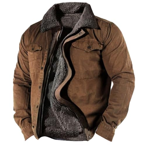 Generisch Winterjacke Herren, Einfarbig Fleece Verdickter Mantel Jacke Casual Mode Warmer-Jacken Steppjacke Kleidung Männer Fleecejacke Schwarz Xl Motorradjacke Winter Regenjacke Blau (L, Braun) von Generisch