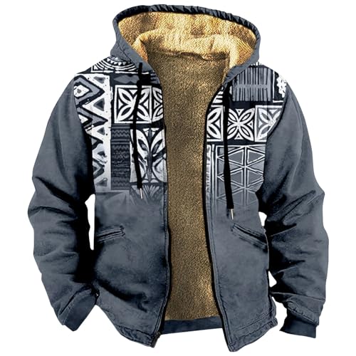 Generisch Winterjacke Herren, Retro Print Jacke Und Winter Casual Trendy Zipper Hooded Jacket Warm Outdoor Jacket Motorradjacke Für Übergangsjacke Bomberjacke Herrener Amerika (XXL, Marine) von Generisch