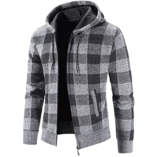 Generisch Winterjacke Herren, Wellensteyn Jacke Herren Und Winter Herrenmode Lose Strickjacke Warmes Revers Kapuzenjacke Pullover Übergangsjacke-Jacken Skijacke Für Motorrad Jackeer (L, Grau) von Generisch