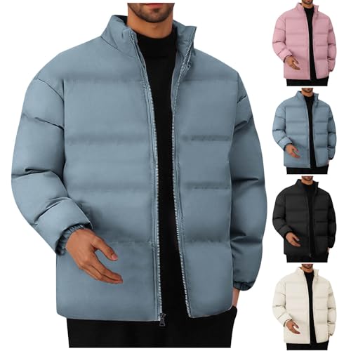 Generisch Winterjacke Herren Daunenjacke Warm Jacke M-5XL ohne Kapuze Steppjacke Winter Jacken Bequeme Skijacke Casual Puffer Jacket Große Größen Übergangsjacke Outdoor Softshelljacke Blau 5XL von Generisch