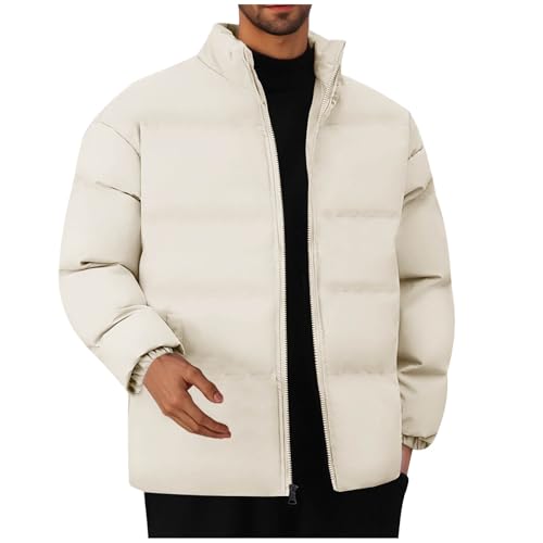 Generisch Winterjacke Herren Daunenjacke Warm Jacke M-5XL ohne Kapuze Steppjacke Winter Jacken Bequeme Skijacke Casual Puffer Jacket Große Größen Übergangsjacke Outdoor Softshelljacke Khaki L von Generisch