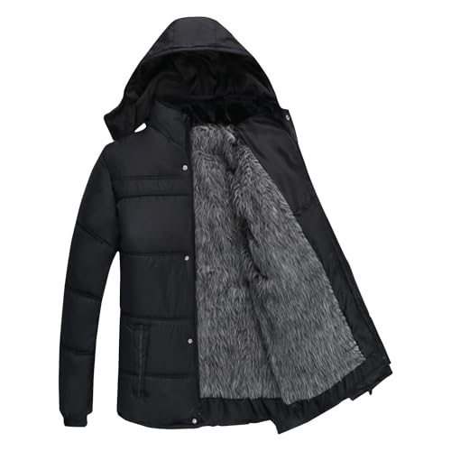 Generisch Winterjacke Herren Dicke Steppjacke Mit Kapuze Einfarbig Langarm Zipper Fleecejacke Herren Mit Taschen Winter Warme Winddicht Outdoorjacke Modisch Lässig Skijacke Oversized von Generisch