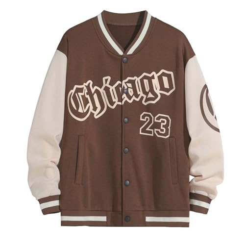 Generisch Winterjacke Herren Freizeitjacke Frühling und Mode High Street hübsche Junge Männer Baseball Jacke Männer lose Freizeitjacke Männer (Coffee, XXL) von Generisch