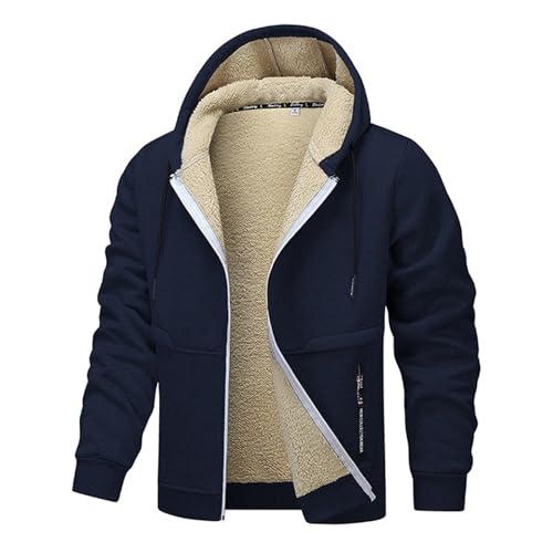 Generisch Winterjacke Herren Gefütterte Jacke mit Kapuze Männer Einfarbiges Mantel mit Reißverschluss Winddicht Outdoorjacke Wärmend Jacke Mantel Wintermantel Sweatjacke Herren Fleece(#07,XXL) von Generisch