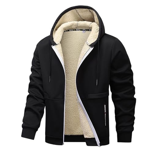 Generisch Winterjacke Herren Gefütterte Jacke mit Kapuze Männer Einfarbiges Mantel mit Reißverschluss Winddicht Outdoorjacke Wärmend Jacke Mantel Wintermantel Sweatjacke Herren Fleece(#03,XL) von Generisch