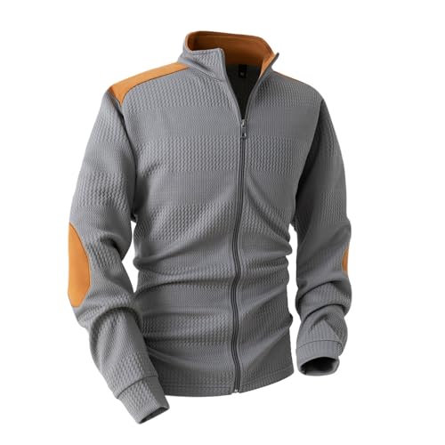 Generisch Winterjacke Herren Jacke Blousonjacke Herren Warm halten Mantel Strickjacke Patchwork Pullover Strick Oberbekleidung (Grey, XL) von Generisch