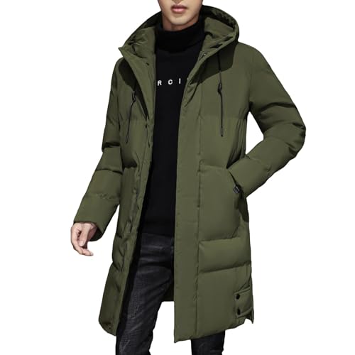 Generisch Winterjacke Herren Lang Mit Kapuze, Wintermantel Herren Lang Warm, Dufflecoat Dick Anorak Loose-Fit Winterparka Einfarbig Hybridjacke Kuschel Kapuzenjacke Winter Thermojacke Winddichte von Generisch