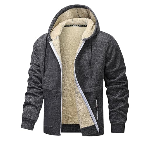 Generisch Winterjacke Herren Reißverschluss Fleecejacke mit Kapuzen Winter Warm Sweatjacke mit Kordel und Taschen Casual Mode Kapuzenjacke Stretchy Oversized Jacke Winddicht Outdoorjacke von Generisch