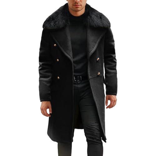 Generisch Winterjacke Herren Slim Fit Wollmantel Warme Wintermantel Business Zweireihiger Herrenmantel Lang Trenchcoat Jacken mit Pelzkragen von Generisch