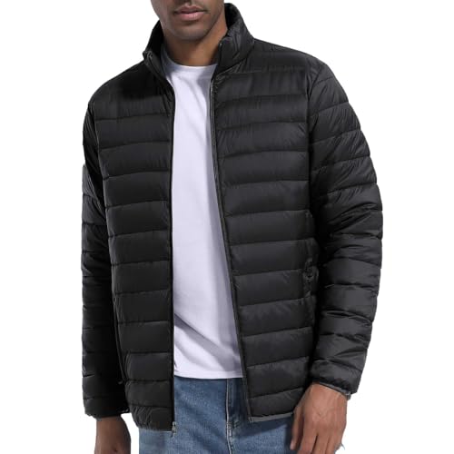 Generisch Winterjacke Herren Steppjacke Winter Daunenjacke Dicke Thermo Jacket mit Reißverschluss Schwergewicht Warmer Übergangsjacke Langarm Classic Einfarbige Mantel Fashion Bequeme Thermojacke von Generisch