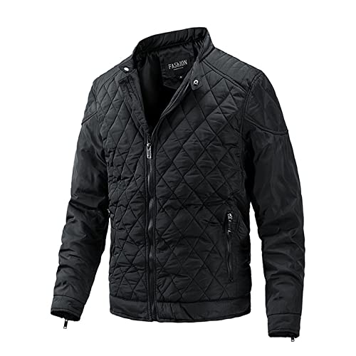 Generisch Winterjacke Herren Steppjacke mit Stehkragen Diamant gesteppt Leichter Mantel mit Reißverschlusstaschen Outdoor Mode von Generisch