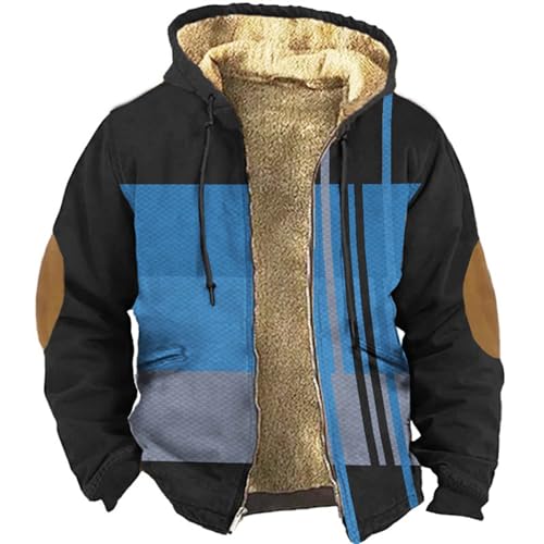 Generisch Winterjacke Herren Warme Fleece Arbeitsjacke Winter Jacke Gepolsterte Verdickt Fleecejacke Winddicht Wanderjacken mit Kapuze Taschen Herren-Jacken Outdoorjacke für Fallen Winter von Generisch