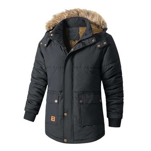 Generisch Winterjacke Herren Warme Parka Jacke Dickes Flauschfutter Baumwolle Gepolstert Mantel mit Abnehmbarer Pelzkapuze Winter Lang Dicke Jacket von Generisch