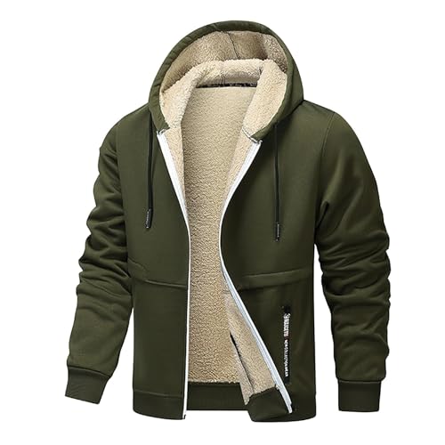 Generisch Winterjacke Herren mit Kapuze Männer Regular Fit Einfarbiges Mantel Fleecepullover Herren Winddicht Outdoorjacke Wärmend Jacke Mantel Wintermantel mit Reißverschluss Tasche von Generisch
