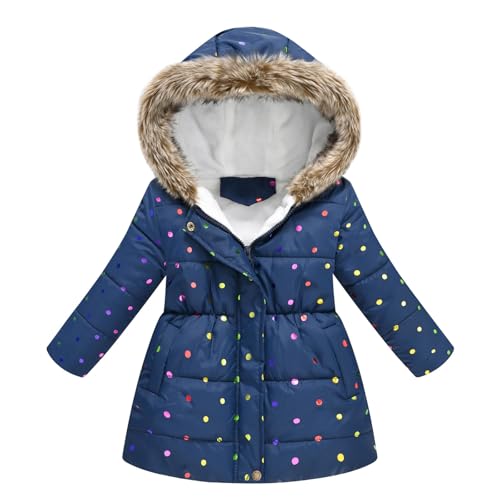 Generisch Winterjacke Mädchen Daunenjacke Baumwolle Mantel Wintermantel Jacken Puffer Jacket Kapuzenjacke Niedliche Daunenmantel Kinder Parka Fleecefütterung Outdoorjacke Dunkelblau, 8 Jahre von Generisch