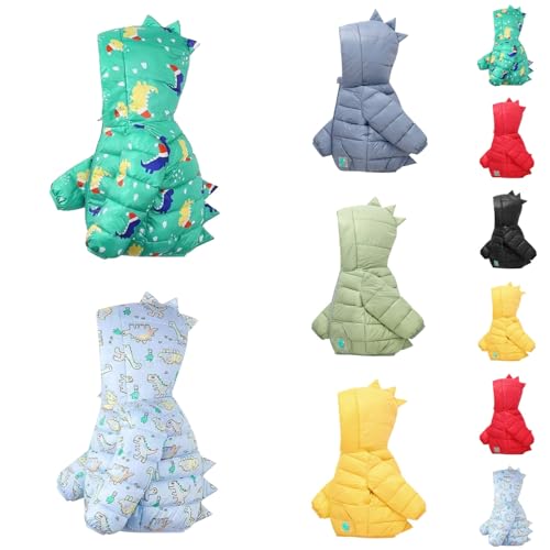 Generisch Winterjacke Mädchen Jungen Dino Kapuzenjacke mit Taschen Reißverschluss Winter Warme Steppjacke Niedliche Kinder Wintermantel Casual Daunenjacke Leichte Outdoor Jacke A01- Grün 2-3 Jahre von Generisch