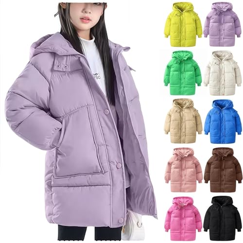 Generisch Winterjacke Mädchen Puffer Jacke Warm Daunenmantel Lang Outdoorjacke Mit Taschen Winddicht Wintermantel Mantel Kapuzenjacke Casual Daunenjacken Dicker Kinderjacke Thermal Jacket 100-160 von Generisch