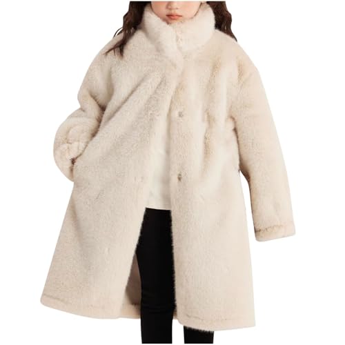 Generisch Winterjacke Mädchen Teddy Fleecejacke Warm Mantel Verdickte Wintermantel Weiche Jacken Trenchcoat Coat Plüschjacke Outdoorjacke Overcoat Stehkragen Outwear Beige,150 von Generisch