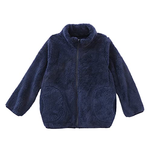 Generisch Winterjacke Mädchen Warme Fleecejacke Kinder Mädchen Stehkragen Kinderjacke Fleece Kuscheljacke Weiche Teddyjacke Einfarbige Wintermantel Flauschig Casual Outdoorjacke Marineblau 9-10 Jahre von Generisch