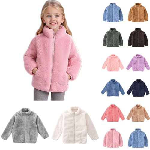 Generisch Winterjacke Mädchen Warme Fleecejacke Kinder Mädchen Stehkragen Kinderjacke Fleece Kuscheljacke Weiche Teddyjacke Einfarbige Wintermantel Flauschig Casual Outdoorjacke Rosa 10-11 Jahre von Generisch