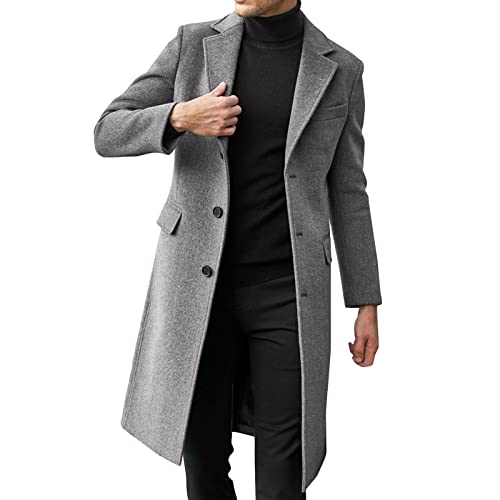 Generisch Wintermantel, Herren Regular Fit Winter Wollmantel Outdoor Business Übergangsmantel Wintermantel Men Overcoat Schwarzer Mantel Lang Peacoat Kurzmantel Coat (4XL, Gray) von Generisch