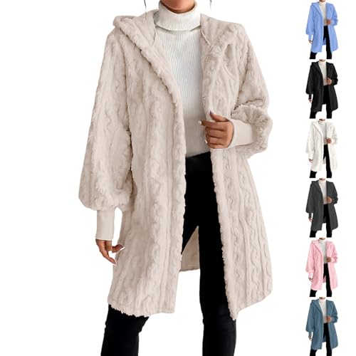 Generisch Wintermantel Damen, Daunenjacke Damen Lang, Fleecejacke Cardigan Winterjacke Lang Winter Sherpa Jacket Teddy Fleece Mantel Warm Wintermantel Kapuzenjacke Plüschjacke Teddyjacke von Generisch