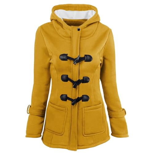 Generisch Wintermantel Damen, Mäntel Langarm Jacke Mit Kapuze Mantel Hornschnalle Warme Oberbekleidung Tasche Steppmantel Damen Winterparka Meine Rechnungen Anzeigen (M, Orange) von Generisch