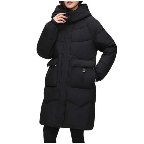 Generisch Wintermantel Damen Elegant Steppmantel mit Kapuze Mantel Winterjacke Gutschein Puffer Jacke Frauen Daunenmantel Baumwolle Parka Jacke Steppjacke Sale Damen Schwarz XL von Generisch