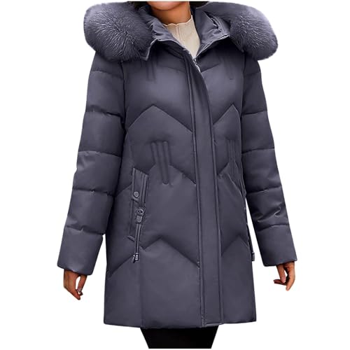 Generisch Wintermantel Damen Lang Mantel Warm Steppmantel Warehouse Deal Winterjacke Daunenmantel Frauen Puffer Jacke Parka Jacke Steppjacke Gutschein Lila XL von Generisch