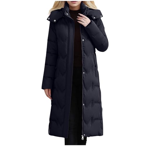 Generisch Wintermantel Damen Lang Mantel Winter Outdoor Steppmantel Frau Sale Angebote Lange Pufferjacke mit Fellkapuze Daunenmantel Jacke Softshellmantel Warehouse Deal Schwarz XXL von Generisch