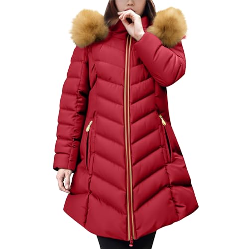 Generisch Wintermantel Damen Lang Warm Daunenjacke Puffer Jacke Steppjacke mit Kapuze Gepolsterte Daunenmantel Langärmelige Steppmantel Dicke Parka Thermal Mantel Winter Jacket for Women von Generisch