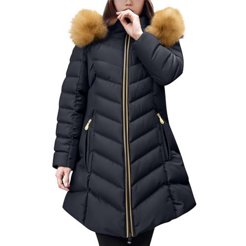 Generisch Wintermantel Damen Lang Warm Daunenjacke Puffer Jacke Steppjacke mit Kapuze Gepolsterte Daunenmantel Langärmelige Steppmantel Dicke Parka Thermal Mantel Winter Jacket for Women von Generisch