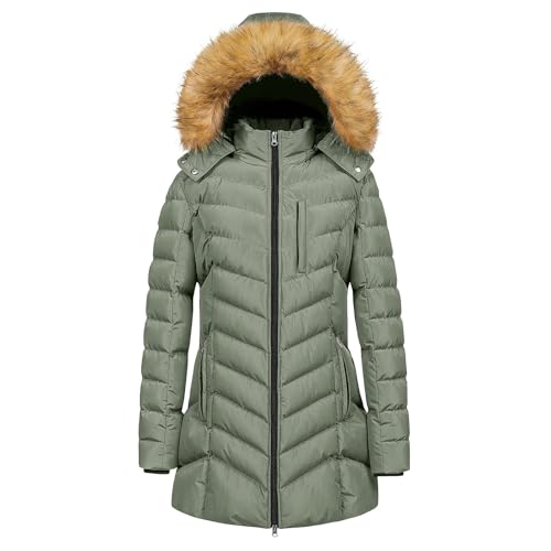 Generisch Wintermantel Damen Lang Warm Daunenjacke Puffer Jacke Steppjacke mit Kapuze Gepolsterte Daunenmantel Langärmelige Steppmantel Dicke Parka Thermal Mantel Winter Jacket for Women von Generisch