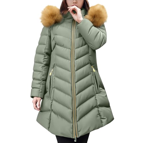 Generisch Wintermantel Damen Lang Warm Daunenjacke Puffer Jacke Steppjacke mit Kapuze Gepolsterte Daunenmantel Langärmelige Steppmantel Dicke Parka Thermal Mantel Winter Jacket for Women von Generisch