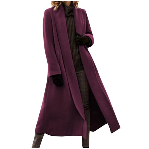 Generisch Wintermantel Damen Lange Warm Wollmantel Winterjacke Wolljacke Warmer Elegant Trenchcoat Freizeit Übergangsjacke Fleecejacke Winter Leicht Coat Einfarbig Jacke Outwear von Generisch