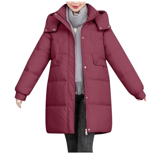 Generisch Wintermantel Damen Teddy Mantel Damen Steppjacke Damen Herbst Kurzmantel Damen Schwarz Winter Damen Mantel Damen Parka Grün Kunstpelz Mantel Damen Jeansmantel Damen(3X-Large,Wine) von Generisch