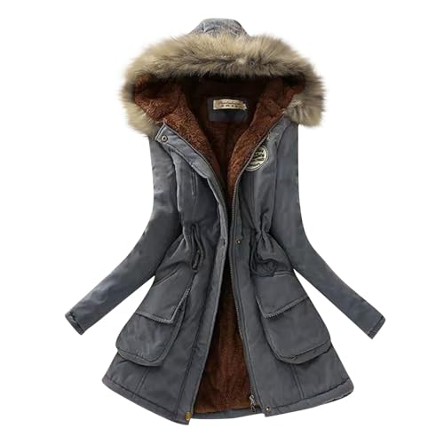 Generisch Wintermantel-Damen-Teddyfell-Fleece-lang-Winterjacke-Warm-Gefüttert-Winterparka-mit-Kapuze-Kunstpelzkragen-Jacke-Reißverschluss-Classics-Übergangsjacke-Winddichte-Verdickene-Outdoorjacke von Generisch