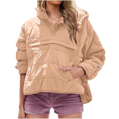Generisch Wintermantel Damen Warm Lang Baumwolle Jacke Einfarbig Wanderjacke mit Kapuze Winterjacke Langarm Elegant Steppmantel Winter Outdoor Kuschelig Winterparka Klassische Baggy Fleecejacke von Generisch