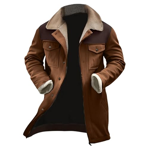 Generisch Wintermantel Herren GefüTterte Kurzmantel Trenchcoat - Reverskragen Vintage Cardigan Wildleder Mantel - Warme Slim Fit Winterjacke üBergangsjacke Mit Taschen üBergangsmantel Freizeitmantel von Generisch