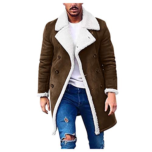 Generisch Wintermantel Herren - Locker Wolljacke Dufflecoat Lang Herbst Wollmantel 2024 Modisch Bequem Outwear, schmale Passform Langarm Winterjacke Warmer Integrierter Innenjacke von Generisch