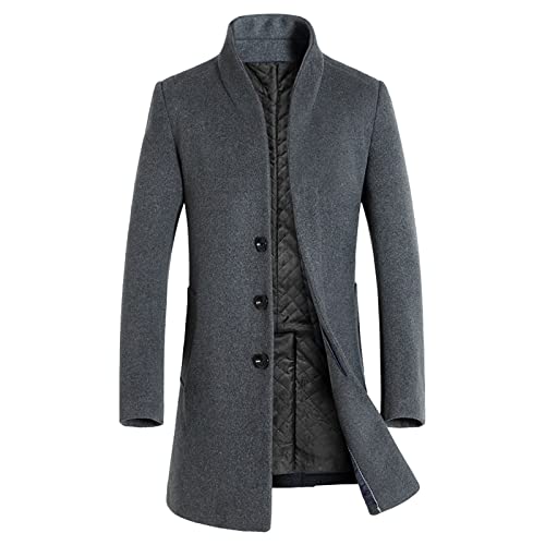 Generisch Wintermantel Langmantel Herren Schwarz Wollmantel Stehkragen Herren Winter Mantel Herrenmantel Schwarzer Mantel Übergangsjacke Moderne leichte Winterjacke von Generisch