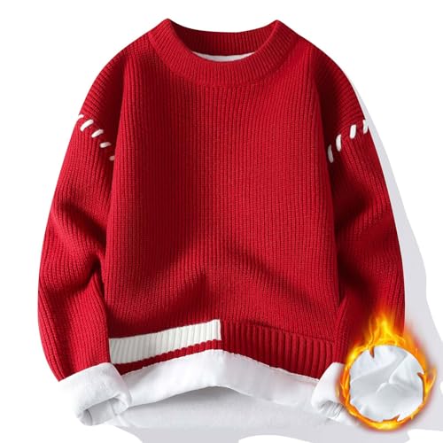 Generisch Winterpullover Herren Pullover Herbst Winter Warmer Strickpullover Fleece Innenfutter Kuschelpullover Damen Winterpulli Sweater Winter Pullover Männer Weihnachtspullover Rot von Generisch