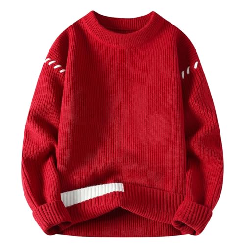 Generisch Winterpullover Herren Pullover Herbst Winter Warmer Strickpullover Fleece Innenfutter Kuschelpullover Damen Winterpulli Sweater Winter Pullover Männer Weihnachtspullover Rot von Generisch
