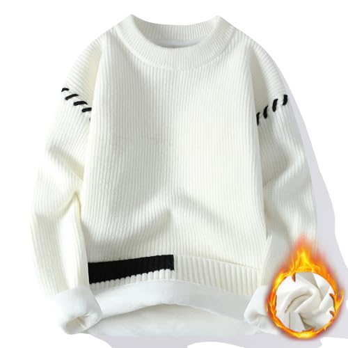 Generisch Winterpullover Herren Pullover Herbst Winter Warmer Strickpullover Fleece Innenfutter Kuschelpullover Damen Winterpulli Sweater Winter Pullover Männer Weihnachtspullover Rot von Generisch