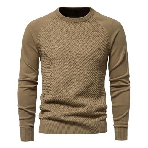 Generisch Winterpullover Herren Pullover Rundhals Feinstrick Pullover Männer Strickpullover Freizeitpullover Klassischer Langarmshirt Sweater Slim Fit Casual Top (10,L) von Generisch