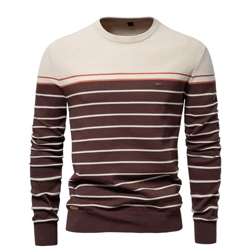 Generisch Winterpullover Herren Pullover Rundhals Feinstrick Pullover Männer Strickpullover Freizeitpullover Klassischer Langarmshirt Sweater Slim Fit Casual Top (3,M) von Generisch