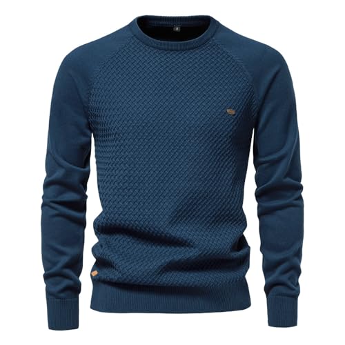 Generisch Winterpullover Herren Pullover Rundhals Feinstrick Pullover Männer Strickpullover Freizeitpullover Klassischer Langarmshirt Sweater Slim Fit Casual Top (9,L) von Generisch