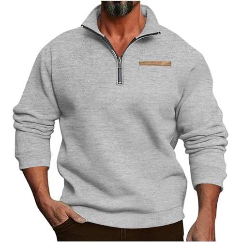 Generisch Winterpullover Herren Pullover mit Halbem Kragen, Reißverschluss Einfarbig Sweatshirt für Herren Oversize Winter Sport Arbeitspullover Sale Angebote Grau XXL von Generisch