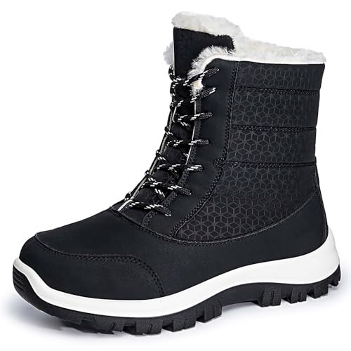 Generisch Winterschuhe Damen, Anti-Rutschig Bequem Gummistiefel Stilish Fleece Stiefeletten Leicht Wasserdicht Winterschuhe Warm Western Winterboots von Generisch